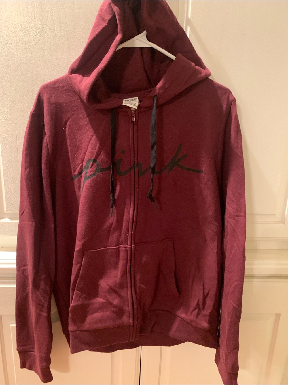 PINK Victoria's Secret Women’s Burgundy Zip-Up Hoodie Sweater NWT XL